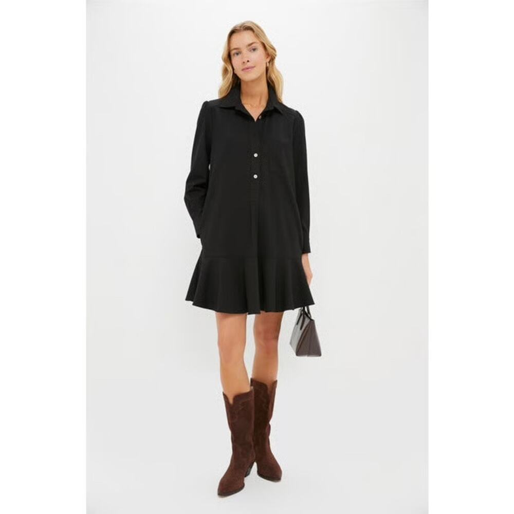 Tuckernuck Pomander Place Black Crepe Callahan Shirt Dress - Picture 1 of 8